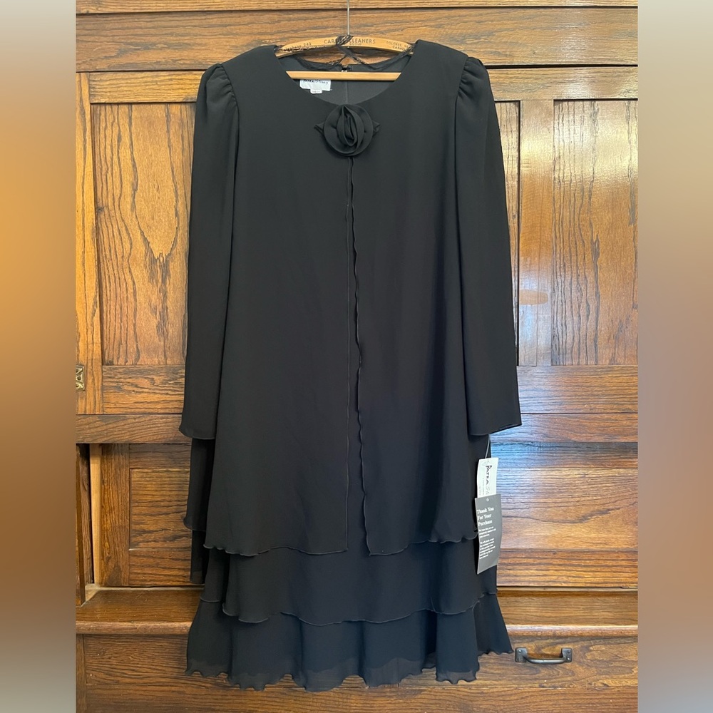 NWT Vintage Patra Tiered Black Chiffon Special Occasion Cocktail Dress, 14 - Picture 2 of 13